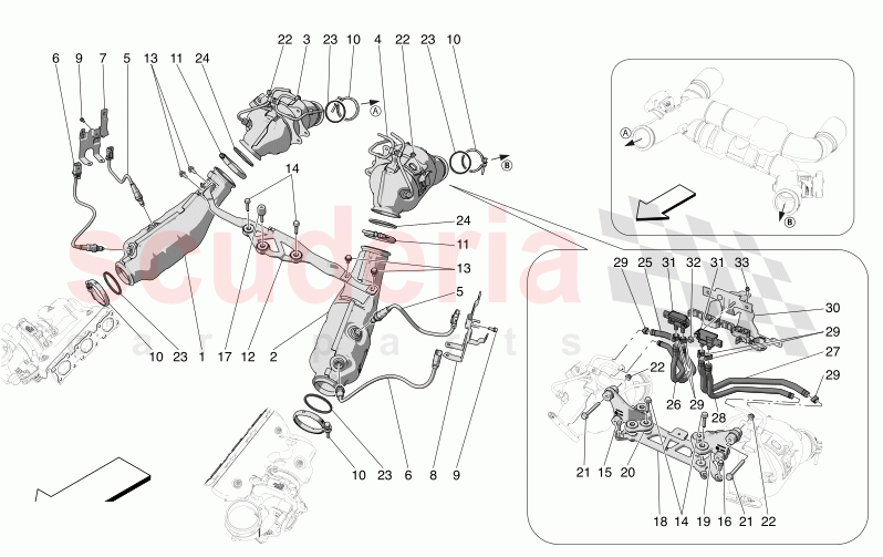 PRE-CATALYTIC CONVERTERS AND CATALYTIC CONVERTERS of Maserati Maserati MC20 GT2 Stradale  Automatic 3.0 BT V6 2WD 630HP - 640HP