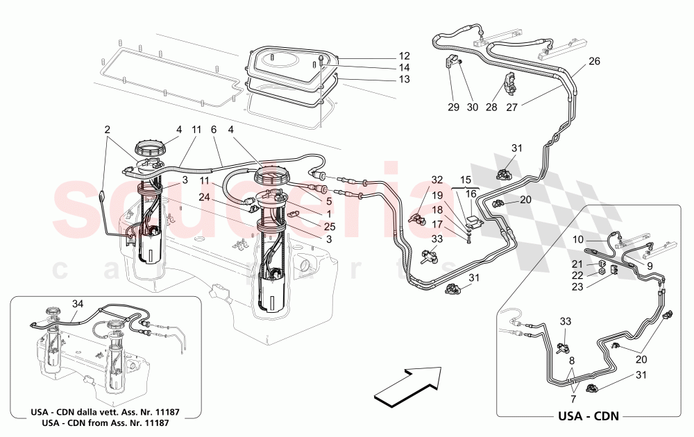 FUEL PUMPS AND CONNECTION LINES of Maserati Maserati 4200 Spyder (2005-2007) GT