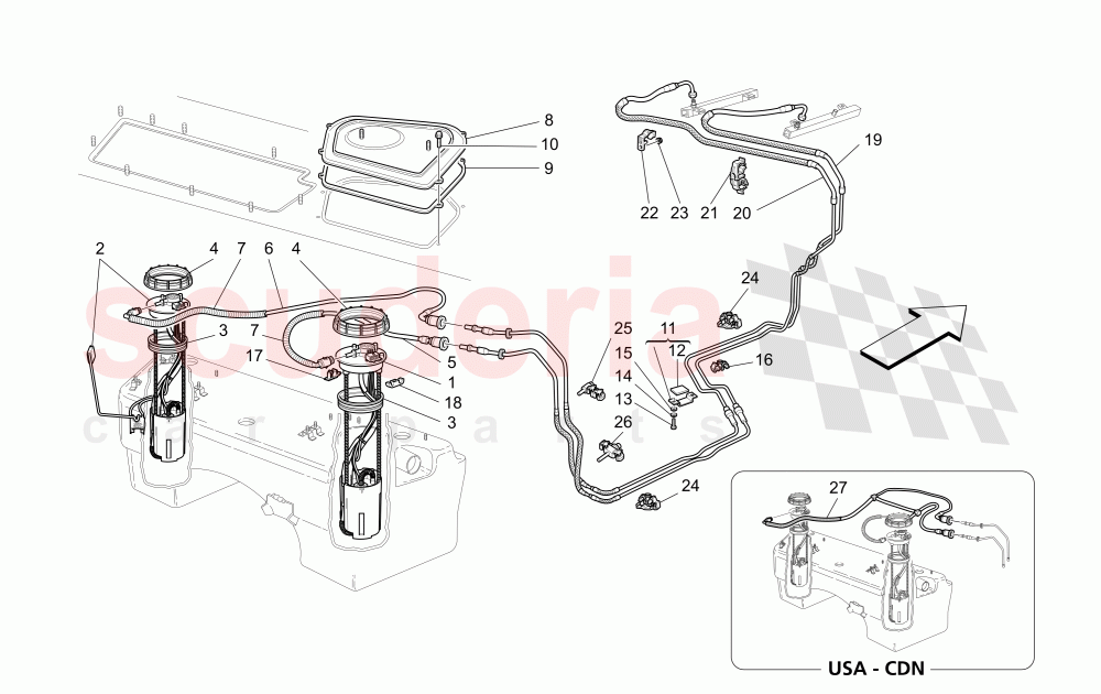FUEL PUMPS AND CONNECTION LINES (Available with: "Spyder 90th Anniversary" Version) of Maserati Maserati 4200 Spyder (2005-2007) CC