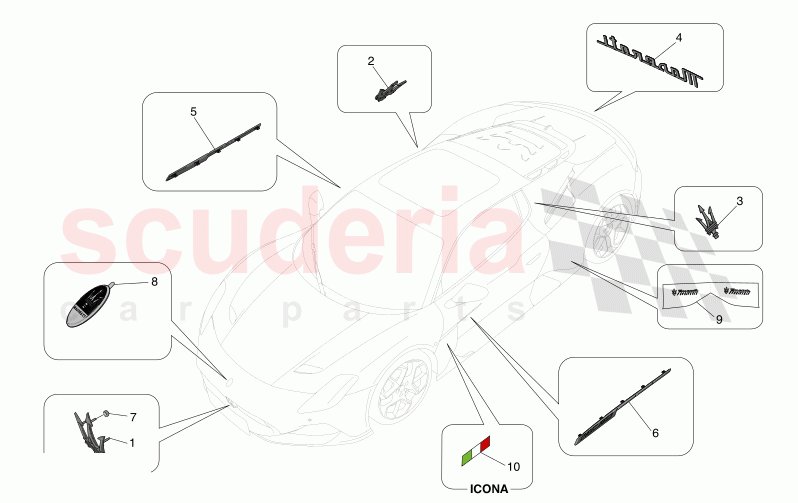 TRIMS, BRANDS AND SYMBOLS of Maserati Maserati MC20 Icona Automatic 3.0 BT V6 2WD 630HP