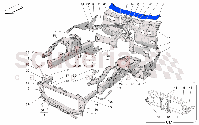 FRONT STRUCTURAL FRAMES AND SHEET PANELS of Maserati Maserati GranCabrio M189    AUTOMATIC 4WD 3.0 BT V6 490 HP