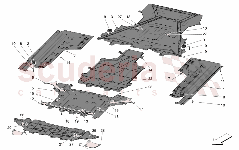 UNDERBODY AND UNDERFLOOR GUARDS of Maserati Maserati GranCabrio M189 FOLGORE  AUTOMATIC 4WD BEV 560 kW