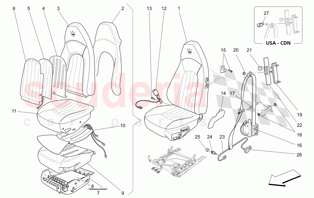 FRONT SEATS: TRIM PANELS (Includes seat belts) of Maserati Maserati 4200 Coupe (2002-2004) GT