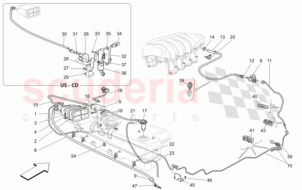FUEL VAPOUR RECIRCULATION SYSTEM of Maserati Maserati GranCabrio (2013-2015) MC