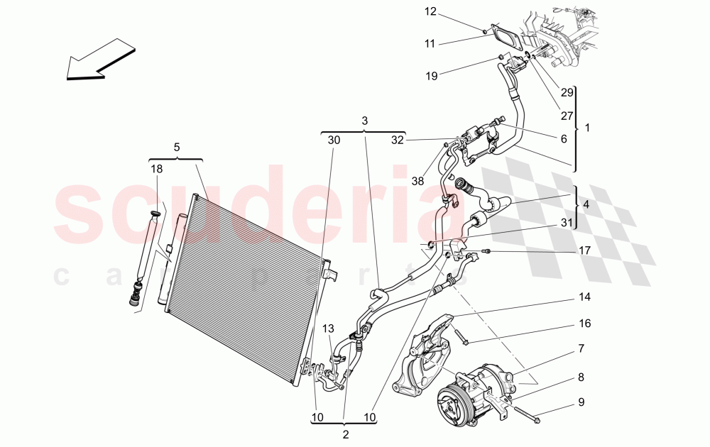 A/C UNIT: ENGINE COMPARTMENT DEVICES (Not available with: FOUR-ZONE AUTOMATIC CLIMA) of Maserati Maserati Quattroporte (2013-2016) Diesel