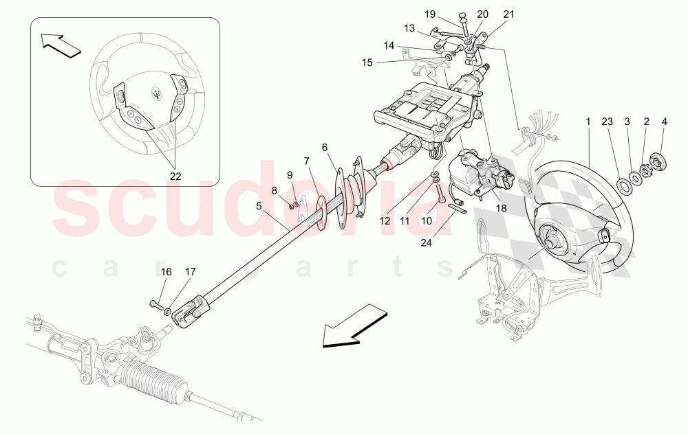 STEERING COLUMN AND STEERING WHEEL UNIT (Not available with: Special Edition) of Maserati Maserati GranCabrio (2010-2012)