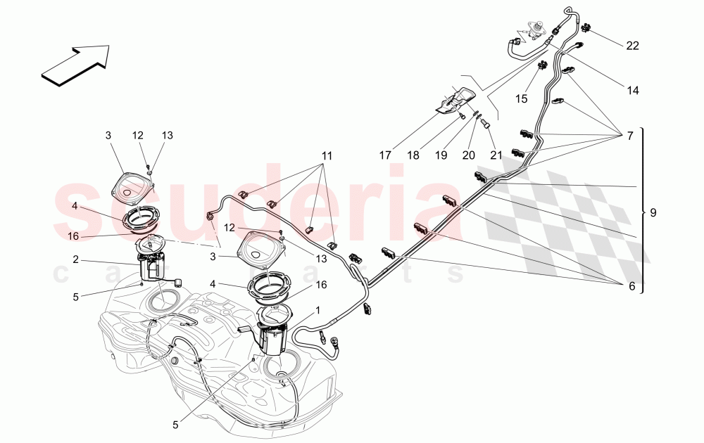 FUEL PUMPS AND CONNECTION LINES (Not available with: EURO 6C) of Maserati Maserati Levante (2017+)