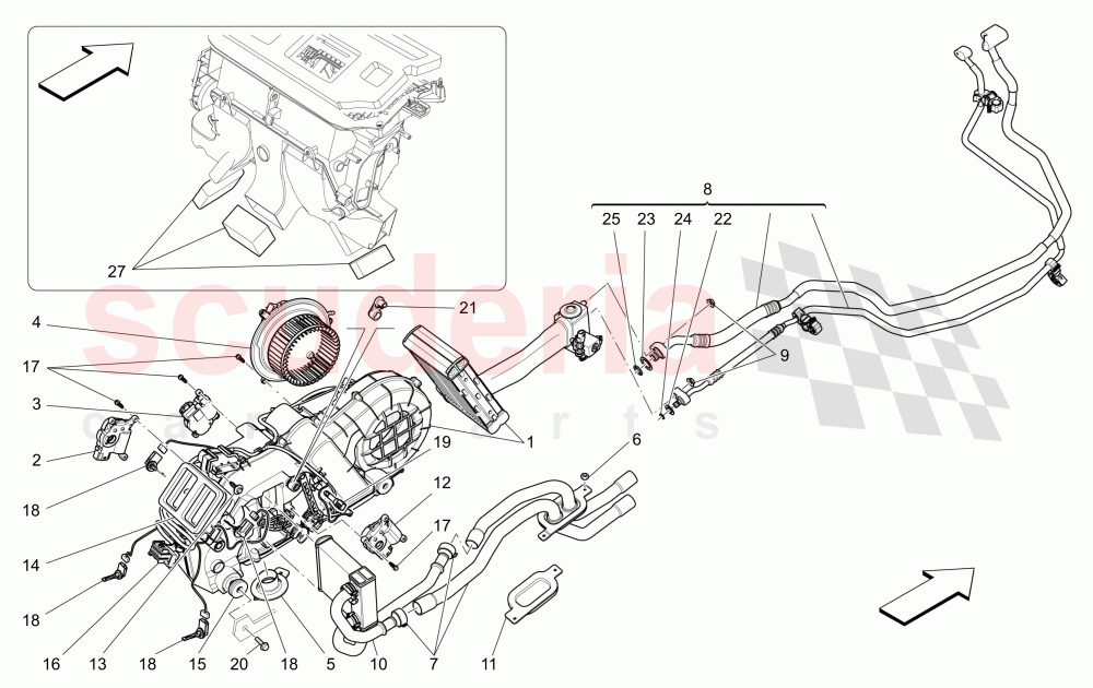 A/C UNIT: TUNNEL DEVICES (Available with: FOUR-ZONE AUTOMATIC CLIMA) of Maserati Maserati Quattroporte (2013-2016) V6 330bhp