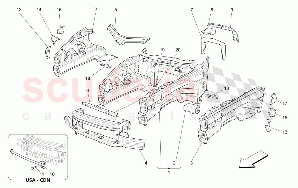 FRONT STRUCTURAL FRAMES AND SHEET PANELS of Maserati Maserati Quattroporte (2008-2012) 4.2