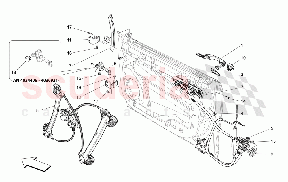 FRONT DOORS: MECHANISMS (Available with: CENTRALIZED ELECTRICAL LOCKING) of Maserati Maserati Quattroporte (2017+) Diesel