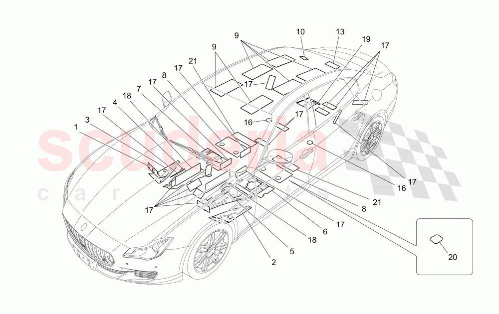 SOUND-PROOFING PANELS INSIDE THE VEHICLE of Maserati Maserati Quattroporte (2013-2016) Diesel