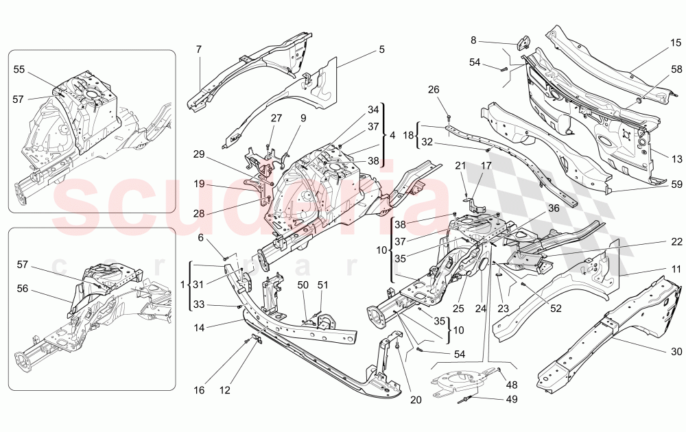 FRONT STRUCTURAL FRAMES AND SHEET PANELS of Maserati Maserati Quattroporte (2013-2016) S Q4