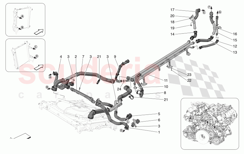 COOLING SYSTEM: NOURICE AND LINES of Maserati Maserati MC20 Icona Automatic 3.0 BT V6 2WD 630HP