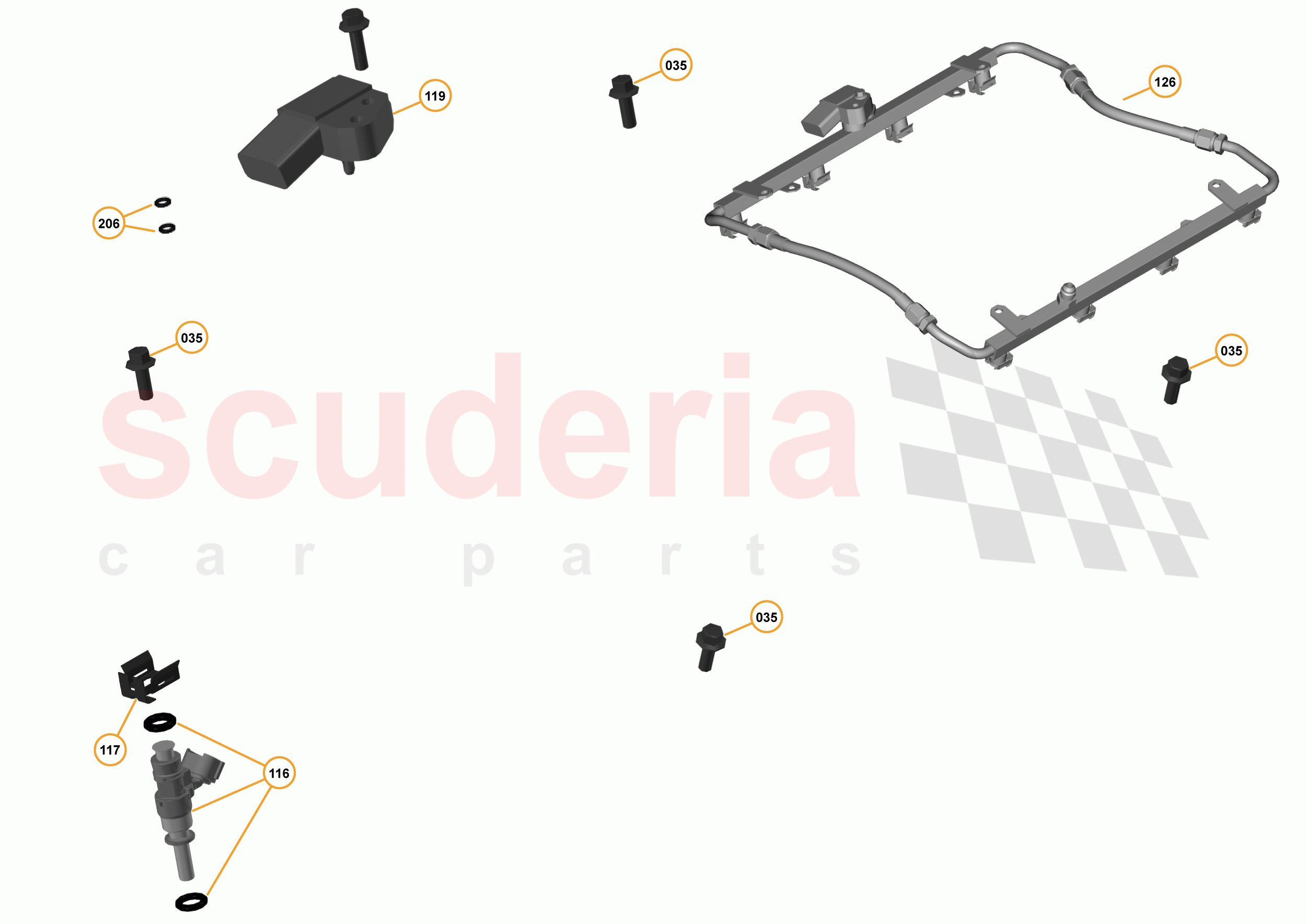 16 - F1 - POWER UNIT - 16.12 - 01 - POWER UNIT - FUEL RAIL + INJECTORS - 625C/650S of McLaren McLaren 650S Coupe