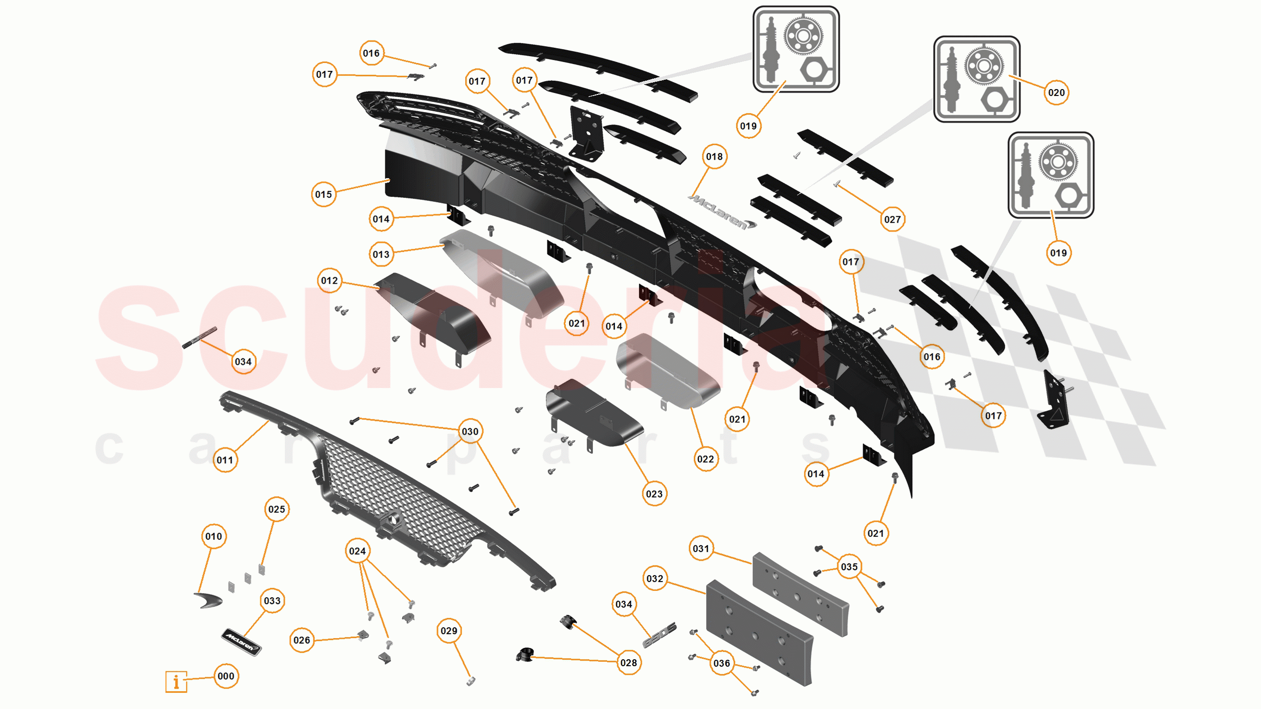 2 - A2 - EXTERIOR TRIM, LIGHTING, AND WIPERS - 2.4 - 02 - FINISHERS, BADGES, GRILLES, AND DECALS of McLaren McLaren 625C Spider