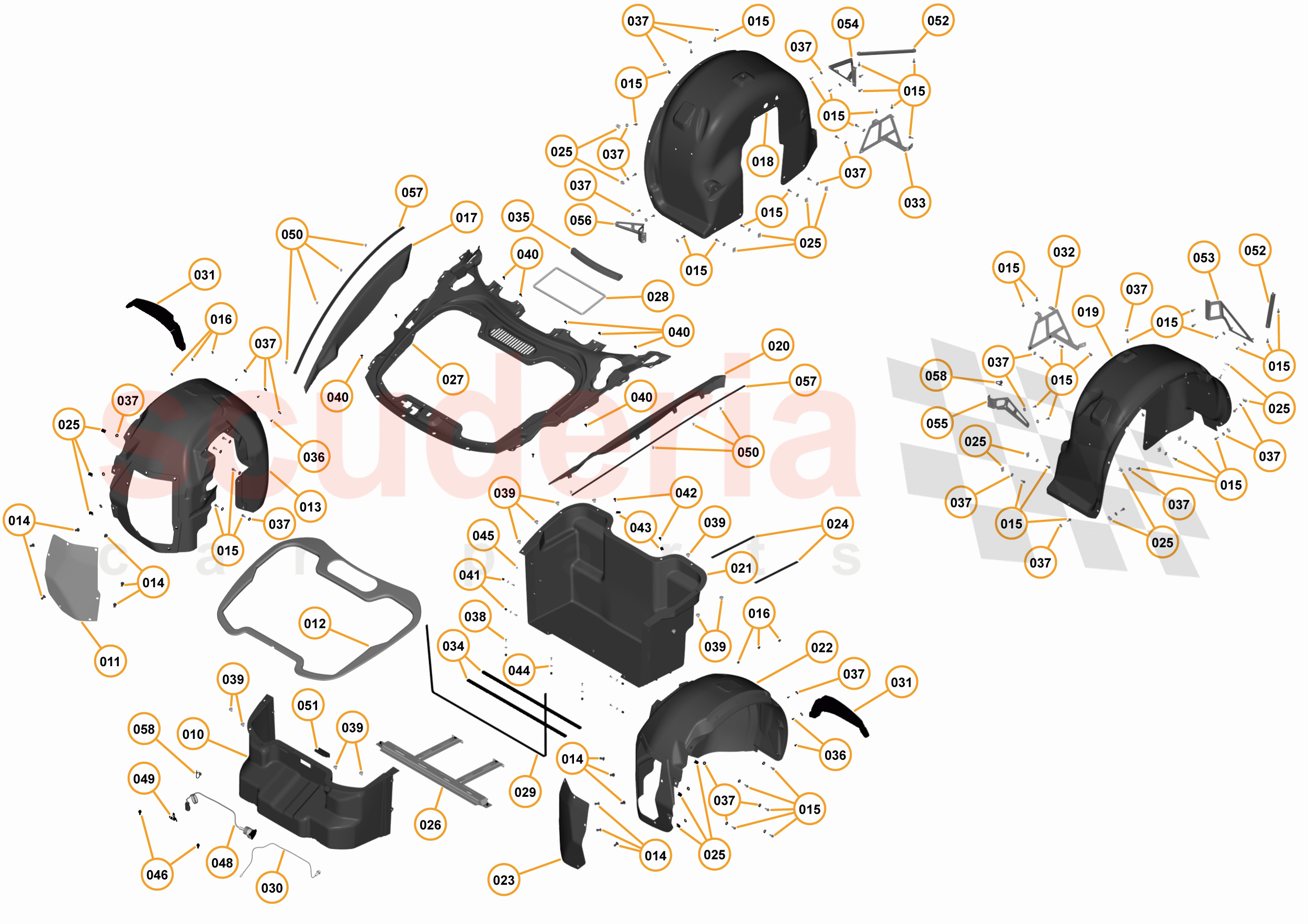 2 - A2 - EXTERIOR TRIM, LIGHTING, AND WIPERS - 2.5 - 03 - LUGGAGE CELL, DUCTS, AND WHEELARCH LINERS of McLaren McLaren 625C Spider
