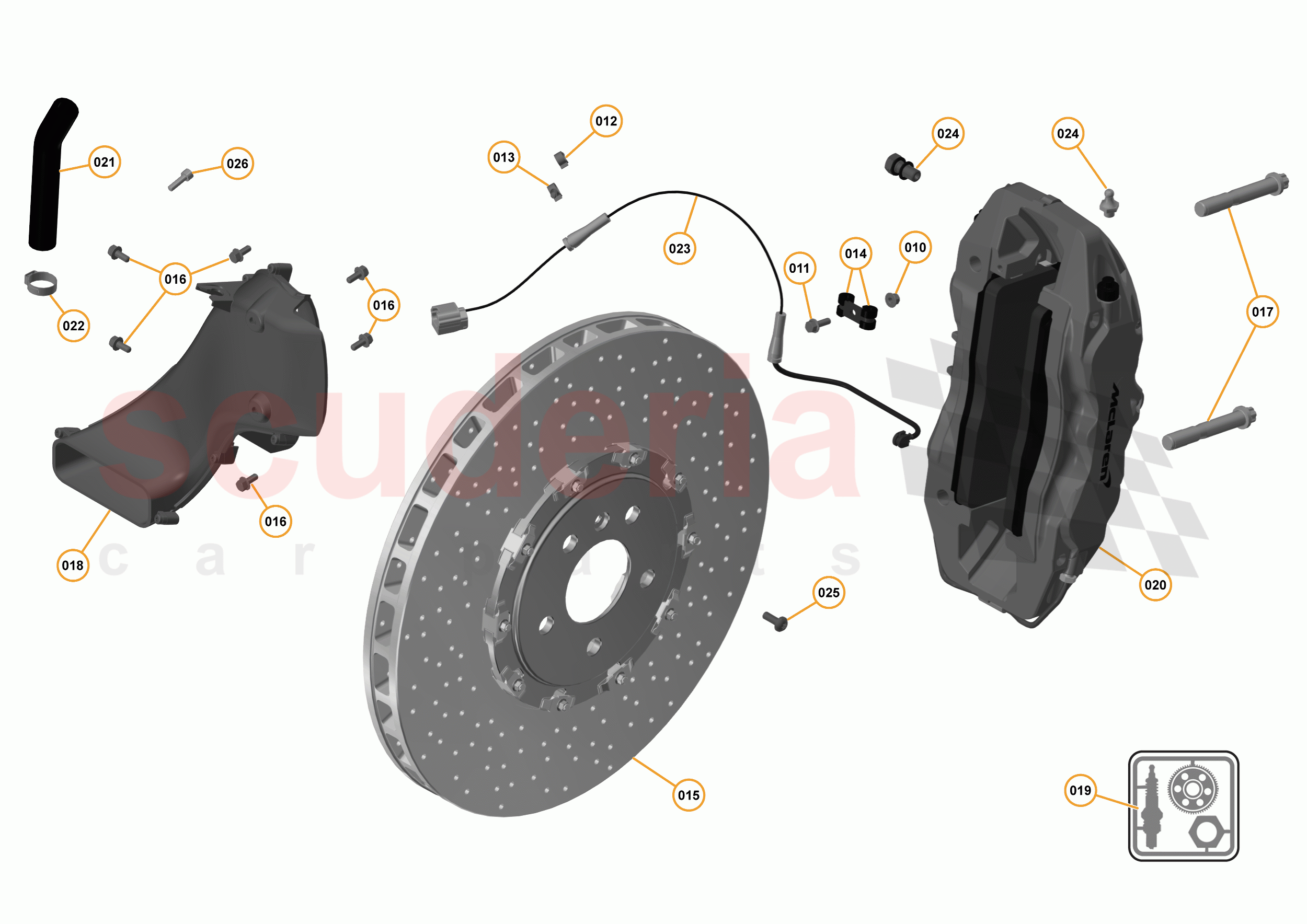 9 - C1 - BRAKE SYSTEM - 9.1 - 01 - FRONT BRAKE DISCS AND CALIPERS  of McLaren McLaren 675LT Spider
