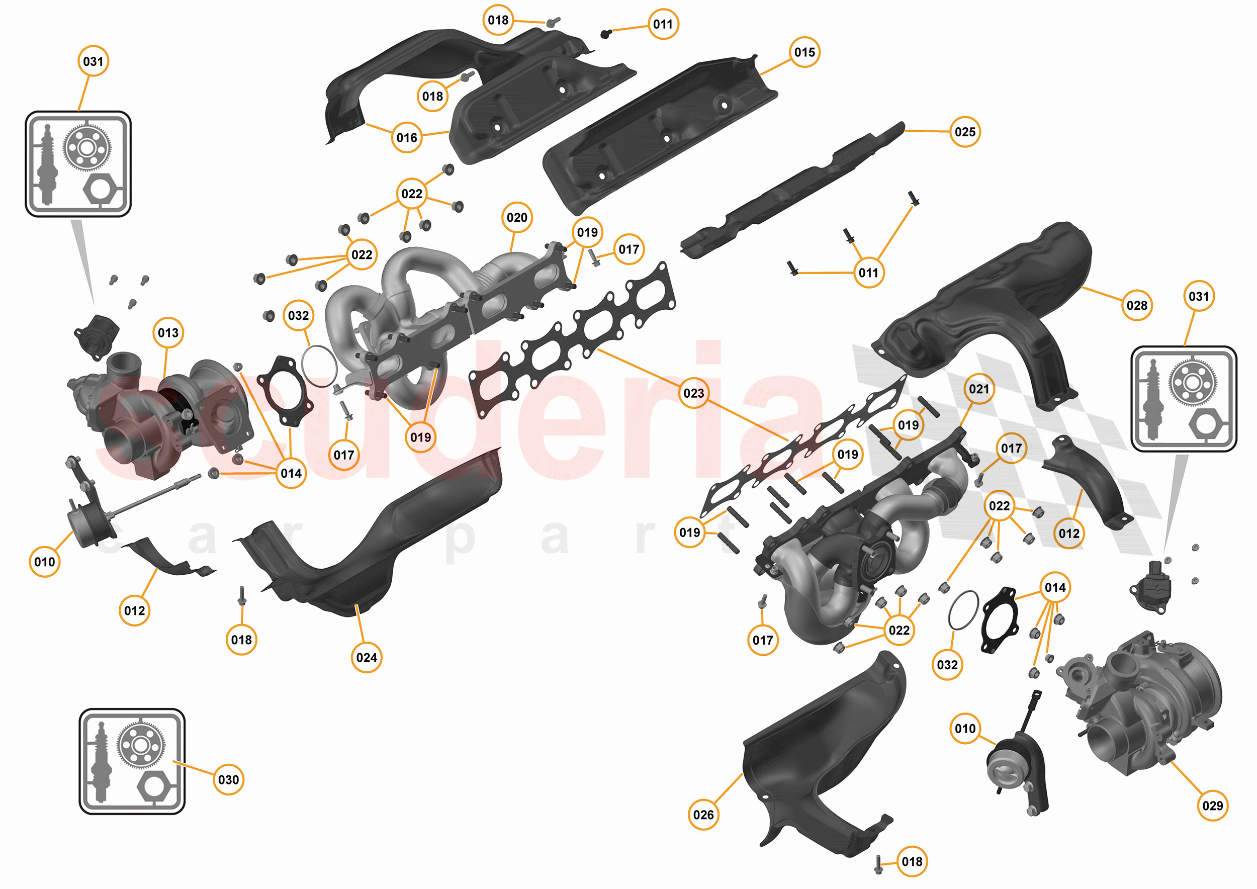16 - F1 - POWER UNIT - 16.9 - 01 - POWER UNIT - EXHAUST MANIFOLD + TURBOCHARGERS of McLaren McLaren 675LT Coupe