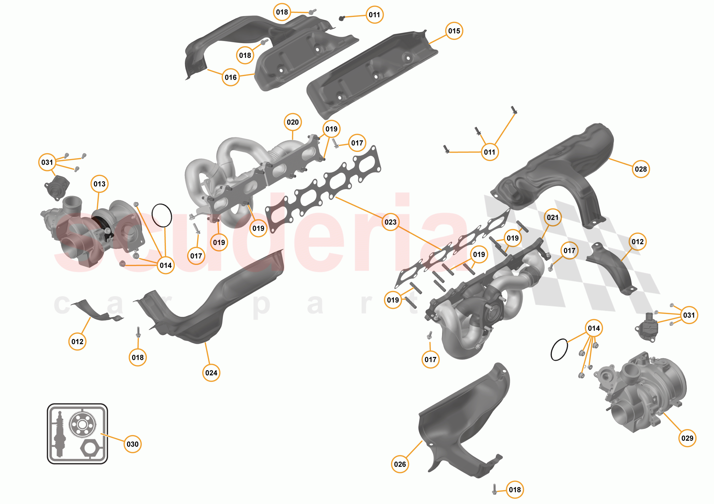 32 - ENGINE - 32.4 - EXHAUST MANIFOLD & TURBOCHARGERS of McLaren McLaren 570S Coupe