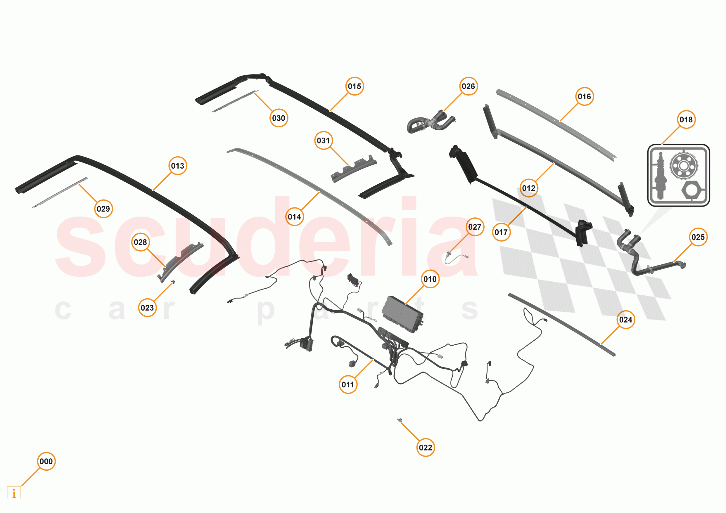7 - OPENING ROOF SYSTEMS - 7.4 - CONVERTIBLE ROOF (RHT) - SEALS - DRAIN HOSES - ELECTRICAL of McLaren McLaren 570S Spider