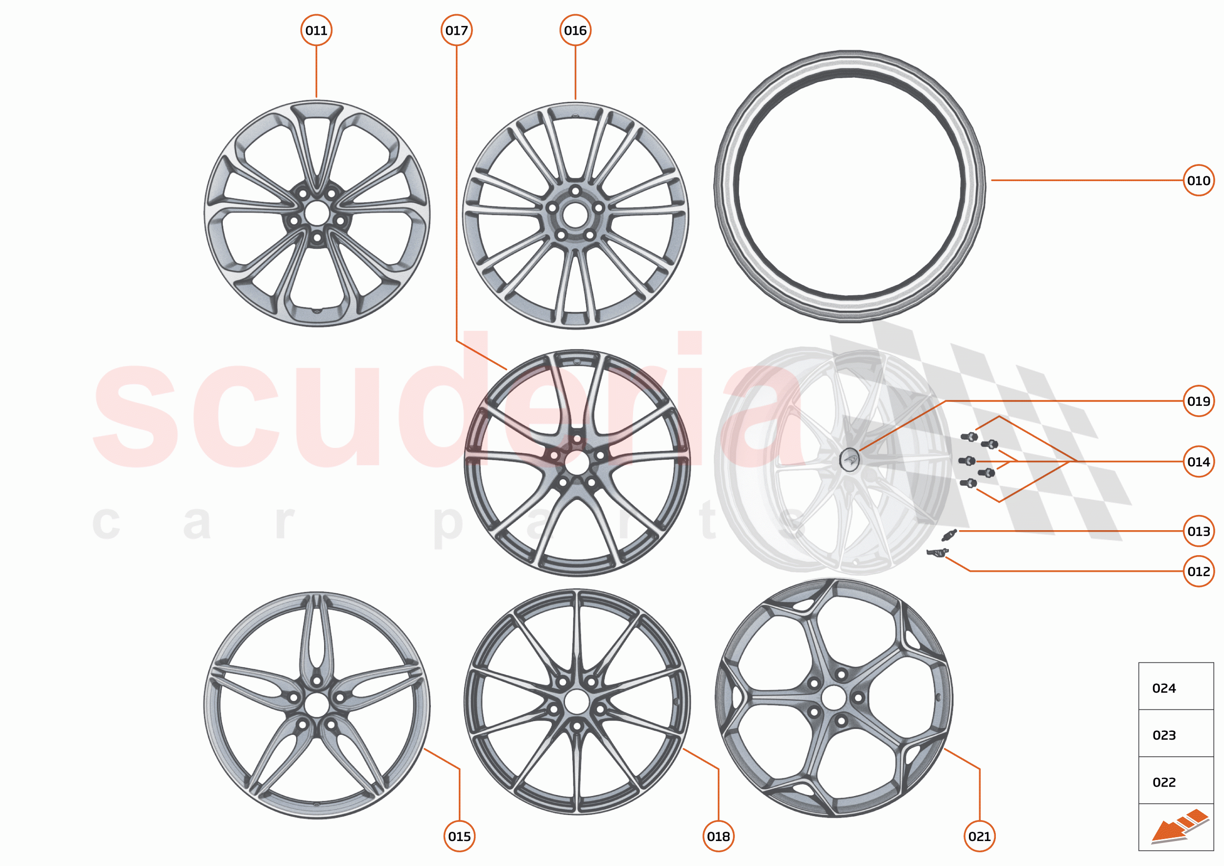 21 - SUSPENSION - WHEELS AND TYRES REAR - 21.1 - WHEEL AND TYRE ASSEMBLIES REAR of McLaren McLaren 600LT