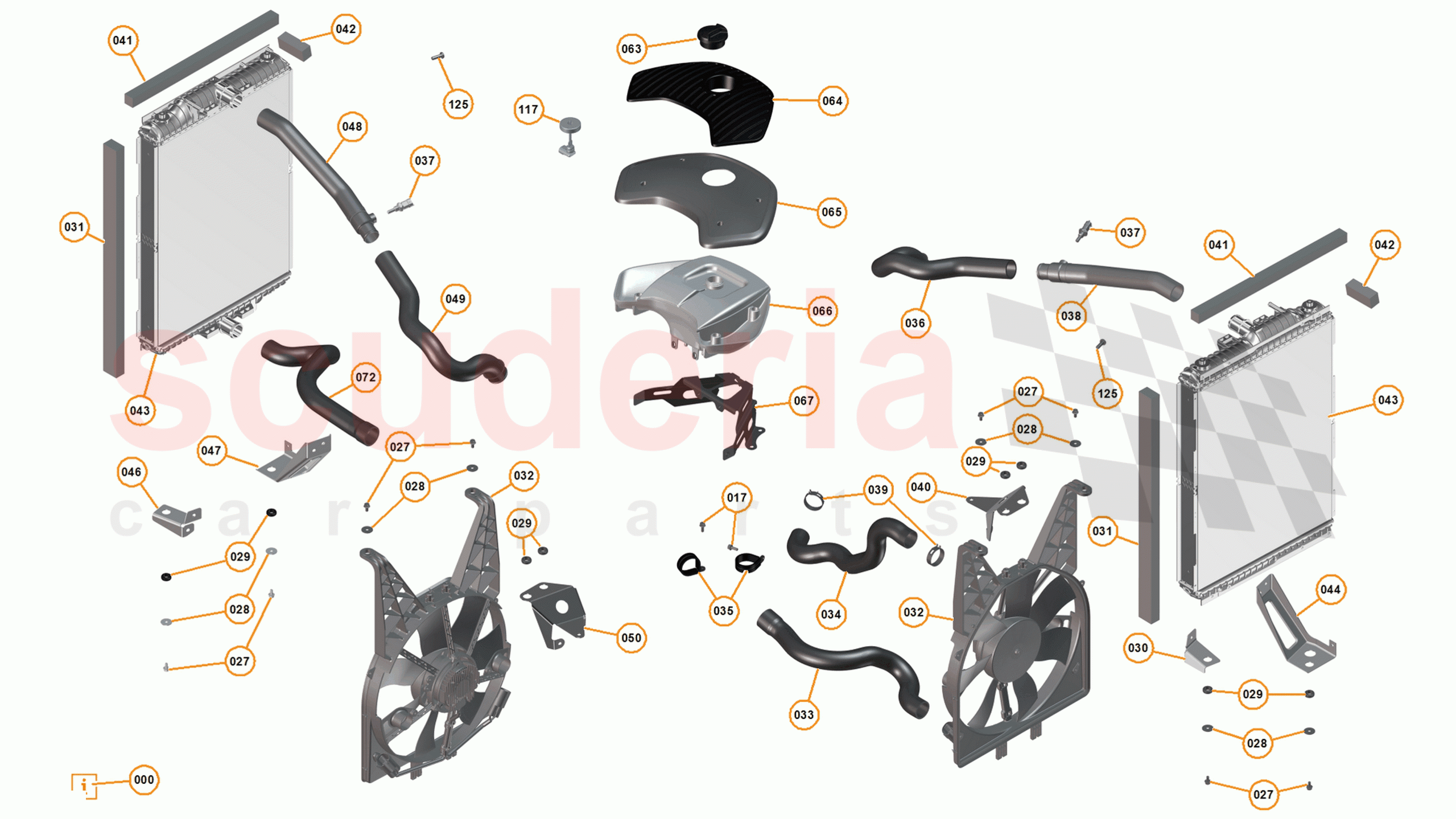 14 - L1 - COOLING SYSTEM - 14.2 - 01 - MAIN ENGINE RADIATORS, FANS AND COOLANT RESERVOIR of McLaren McLaren 625C Spider