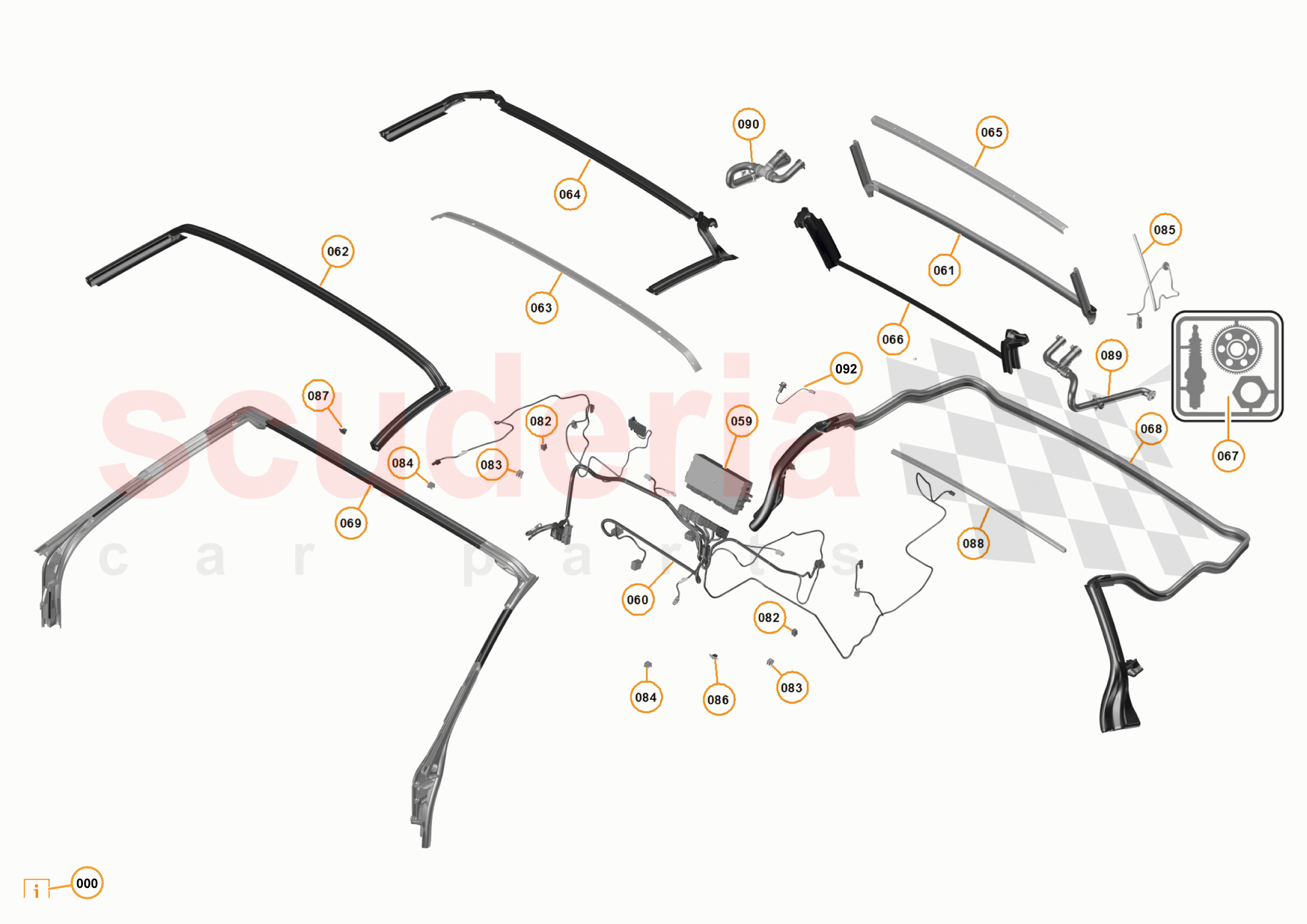 3 - A3 -CLOSURES - 3.13 - 06 - CONVERTIBLE ROOF - HARNESS, DRAIN HOSES + SEALS of McLaren McLaren 625C Spider