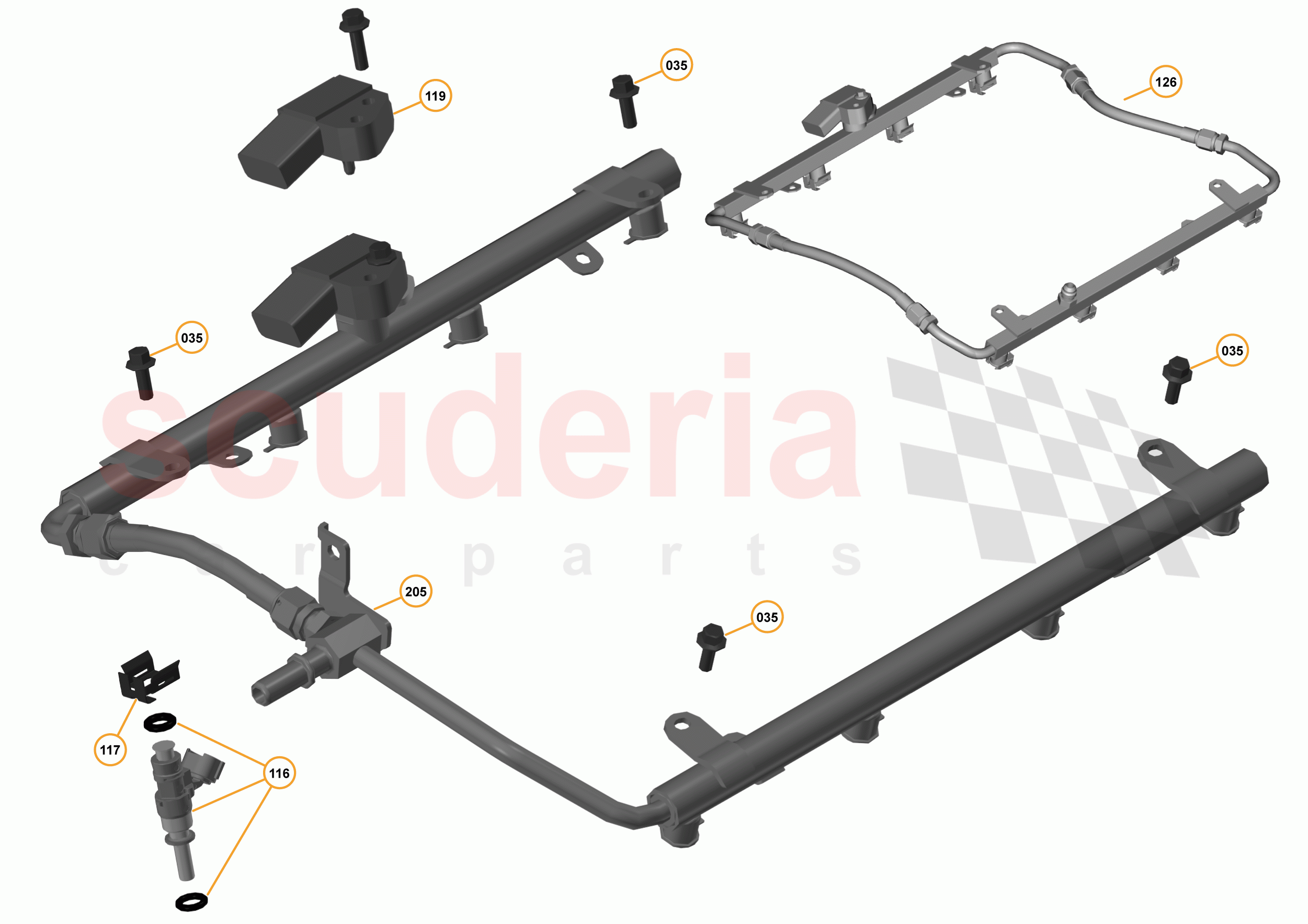 16 - F1 - POWER UNIT - 16.12 - 01 - POWER UNIT - FUEL RAIL + INJECTORS - 625C/650S of McLaren McLaren 12C Spider