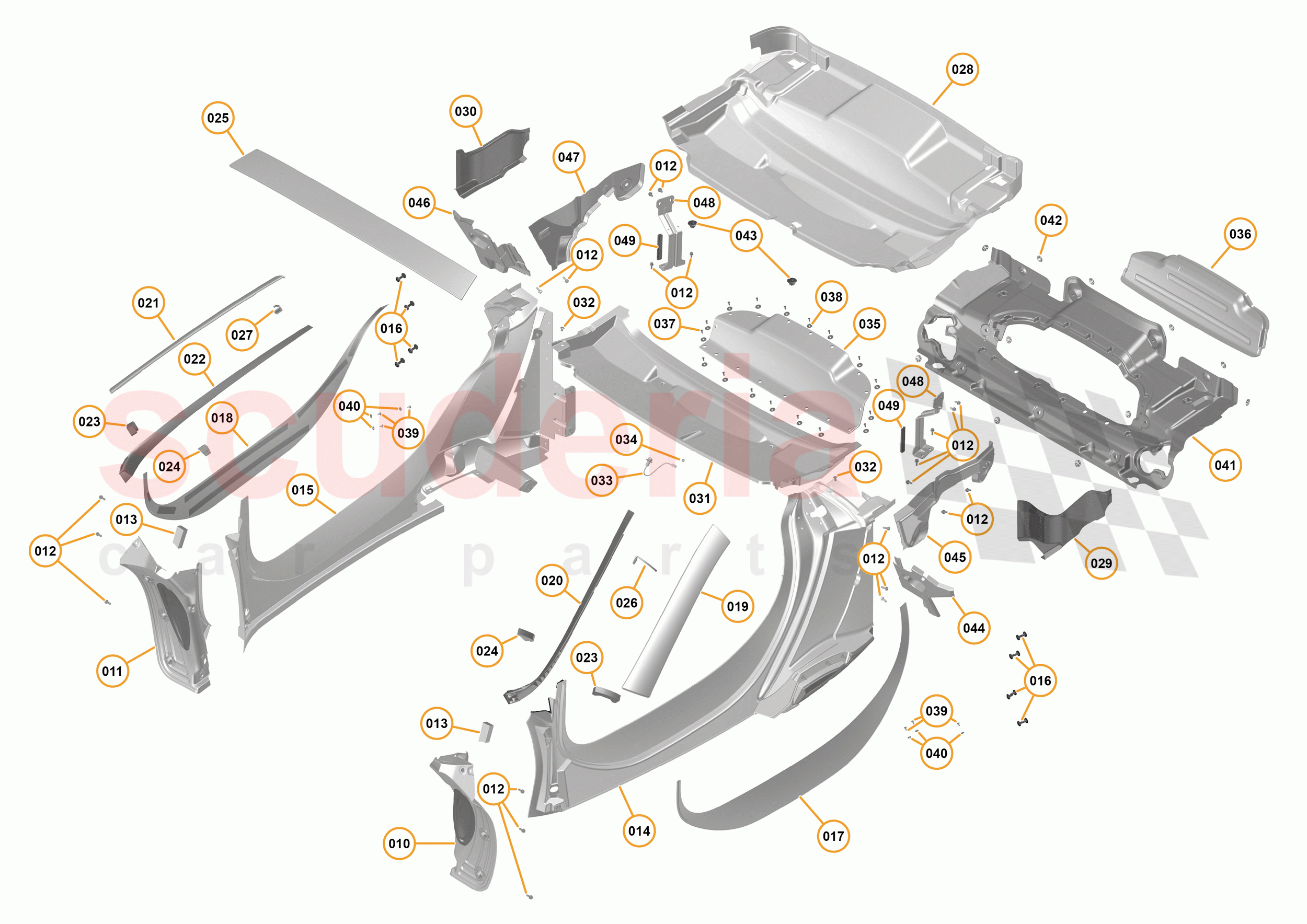 4 - A4 - PANELS, GLAZING, AND PAINT - 4.3 - 03 - ROOF & BODYSIDE PANELS of McLaren McLaren 675LT Spider