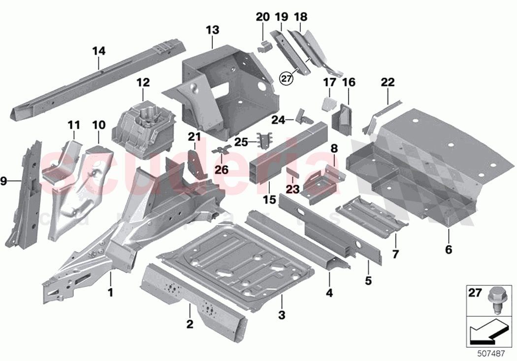 Floor panel trunk wheel housing rear of Rolls Royce Rolls Royce Ghost Extended RR22(2019-2023)