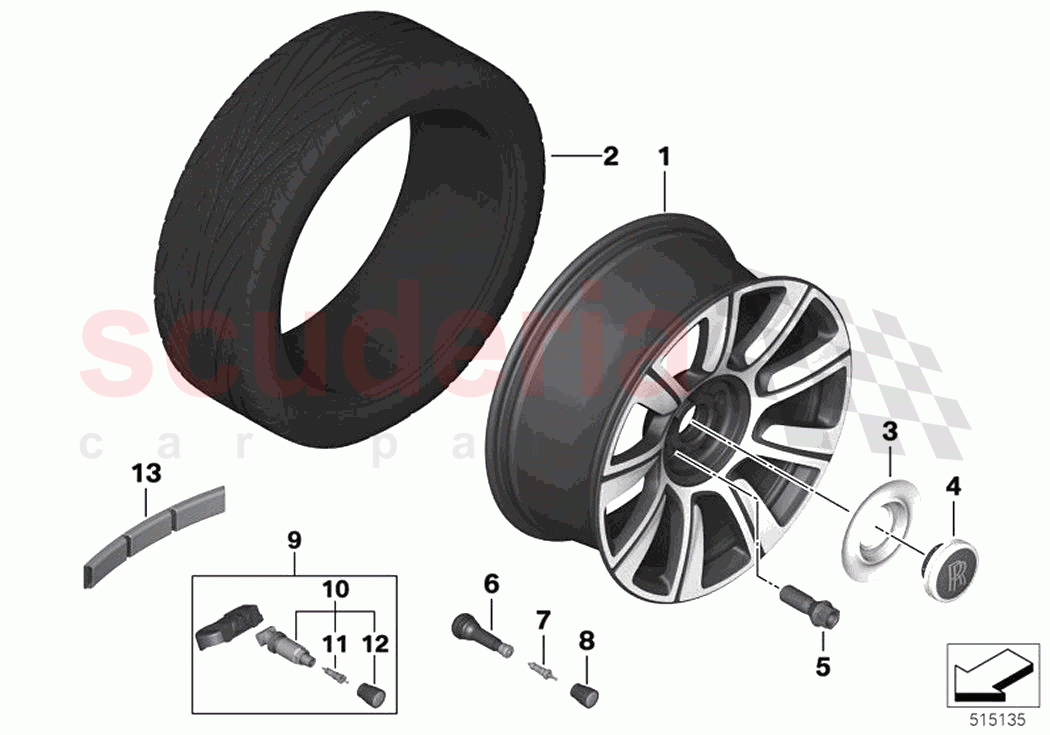 Light alloy wheel styling 821 of Rolls Royce Rolls Royce Ghost Extended RR22(2019-2023)