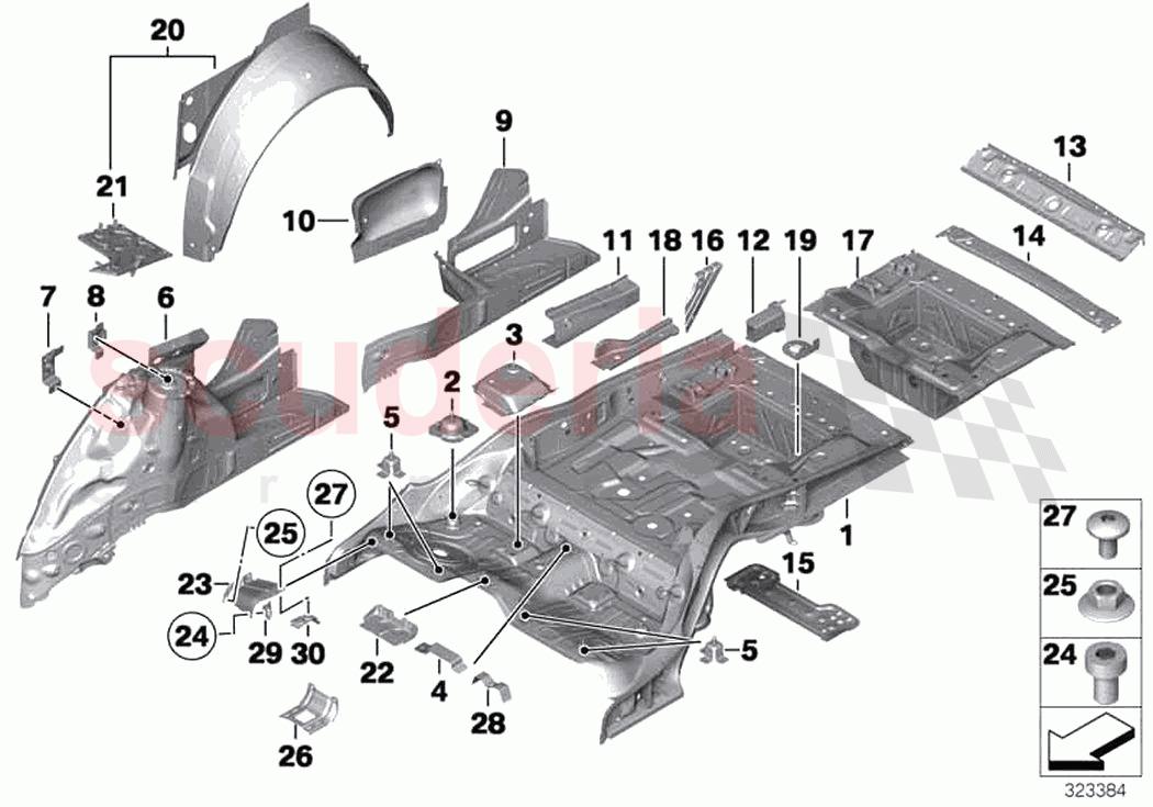 Floor panel trunk wheel housing rear of Rolls Royce Rolls Royce Ghost RR4(2017-2019)