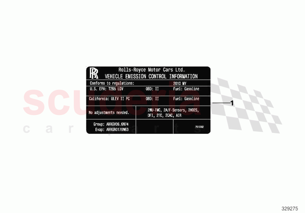 Label Exhaust emission of Rolls Royce Rolls Royce Phantom RR11(2017-2023)