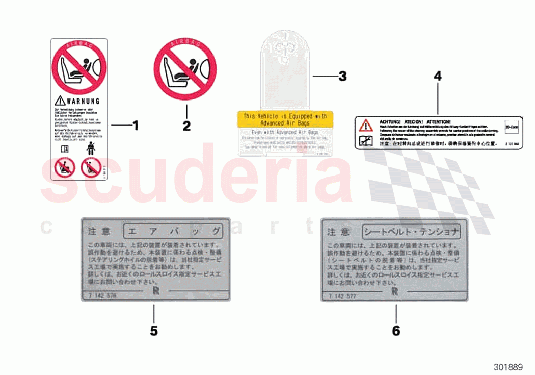 Instruction notice Airbag of Rolls Royce Rolls Royce Wraith RR5(2017-2023)