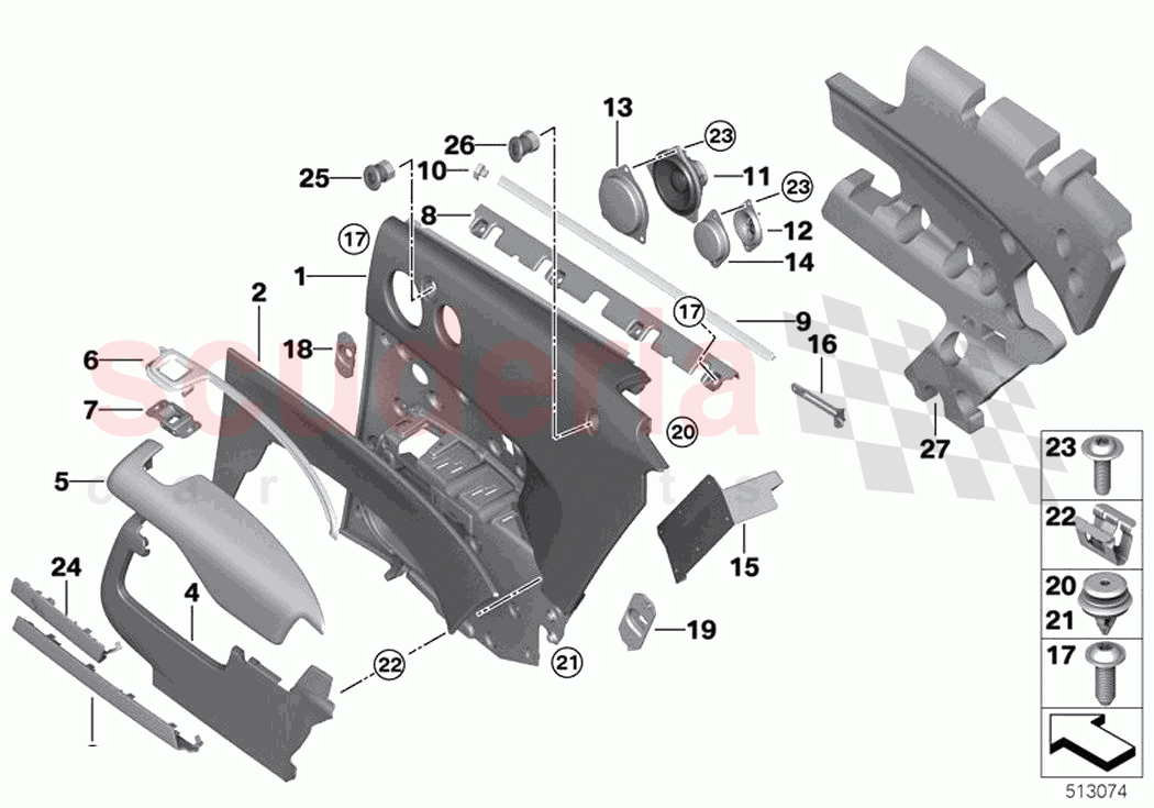 Lateral trim panel rear of Rolls Royce Rolls Royce Wraith RR5(2017-2023)