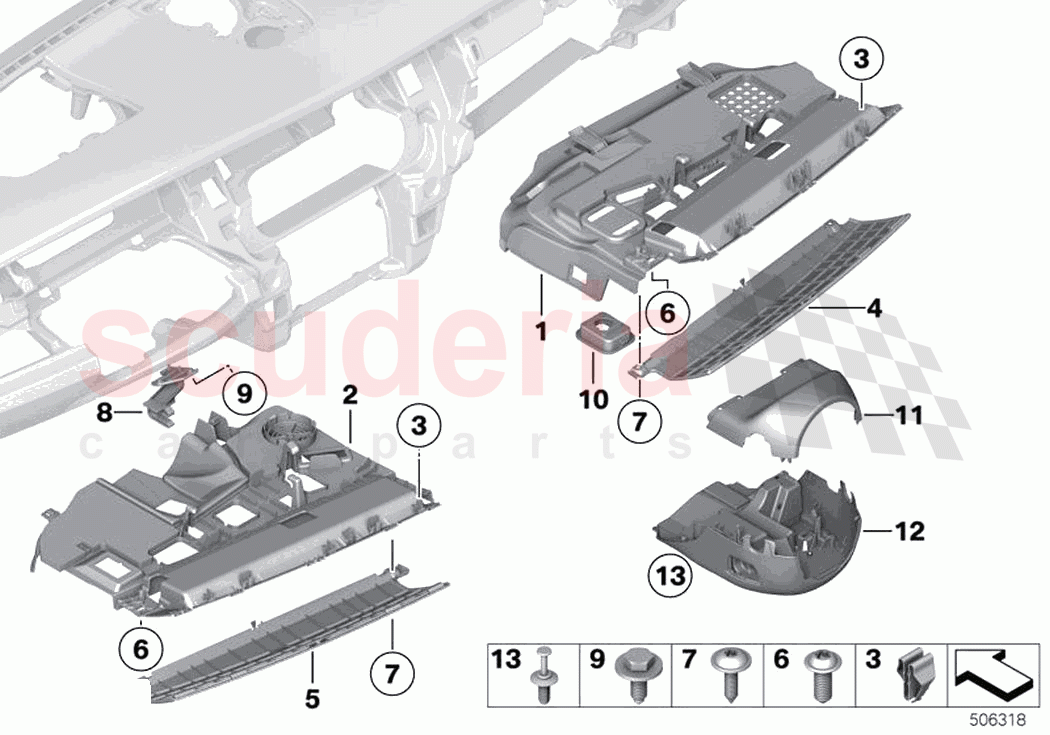 Mounting parts instrument panel bottom of Rolls Royce Rolls Royce Wraith RR5(2017-2023)