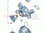 Coolant pump with glued in sealing ring Coolant regulator housing with thermostat
