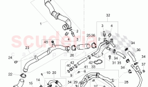 Coolant hoses and pipes, engine