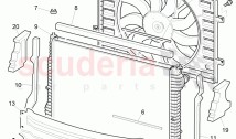 Coolant radiator, electric fan, air duct, reservoir