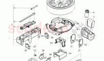 Vehicle tools, jack, breakdown set with compressor, mounting for spare wheel