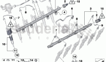 High-pressure rail/injector/line