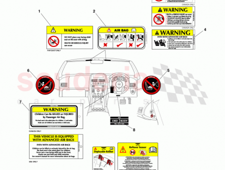 Photo of Label Advanced Airbag Warning 2 2 7G43 973619…
