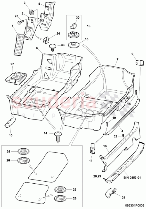 Part Diagram for Bentley 3W1 863 703 S